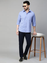 Genips Men's Navy Cotton Stretch Caribbean Slim Fit Solid Trousers